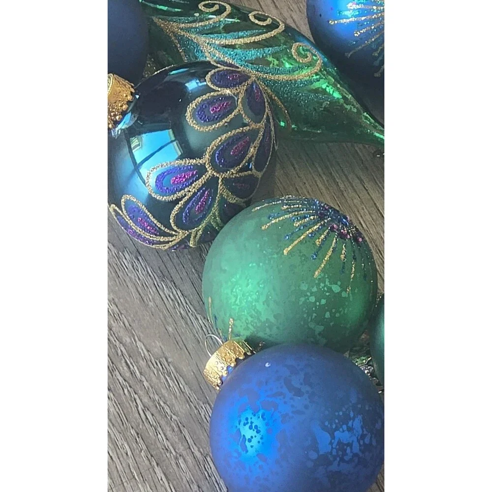 10pc Glass Christmas Ornaments Peacock Collection Robert Stanley